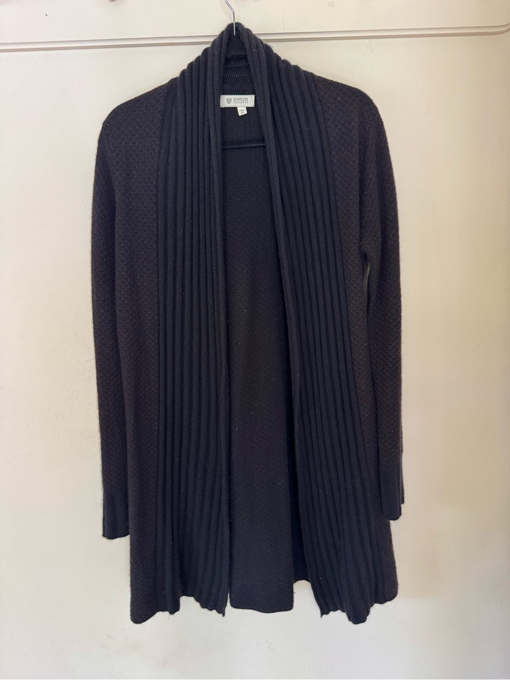 Kinross Cashmere Black Open Front Cashmere Cardigan Sweater Women’s Sz M